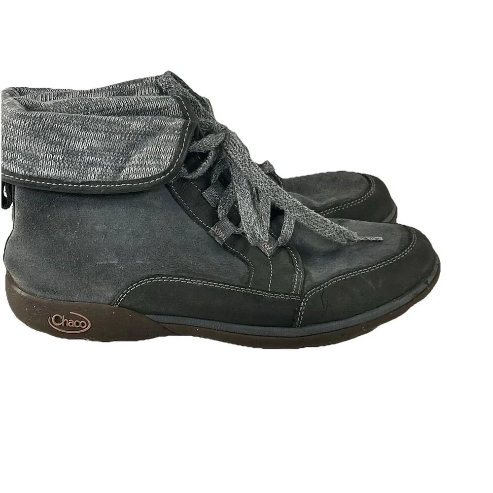 Chaco Barbary Ankle Boot Gray Women Size 11 Fold Over Wool Collar Castlerock